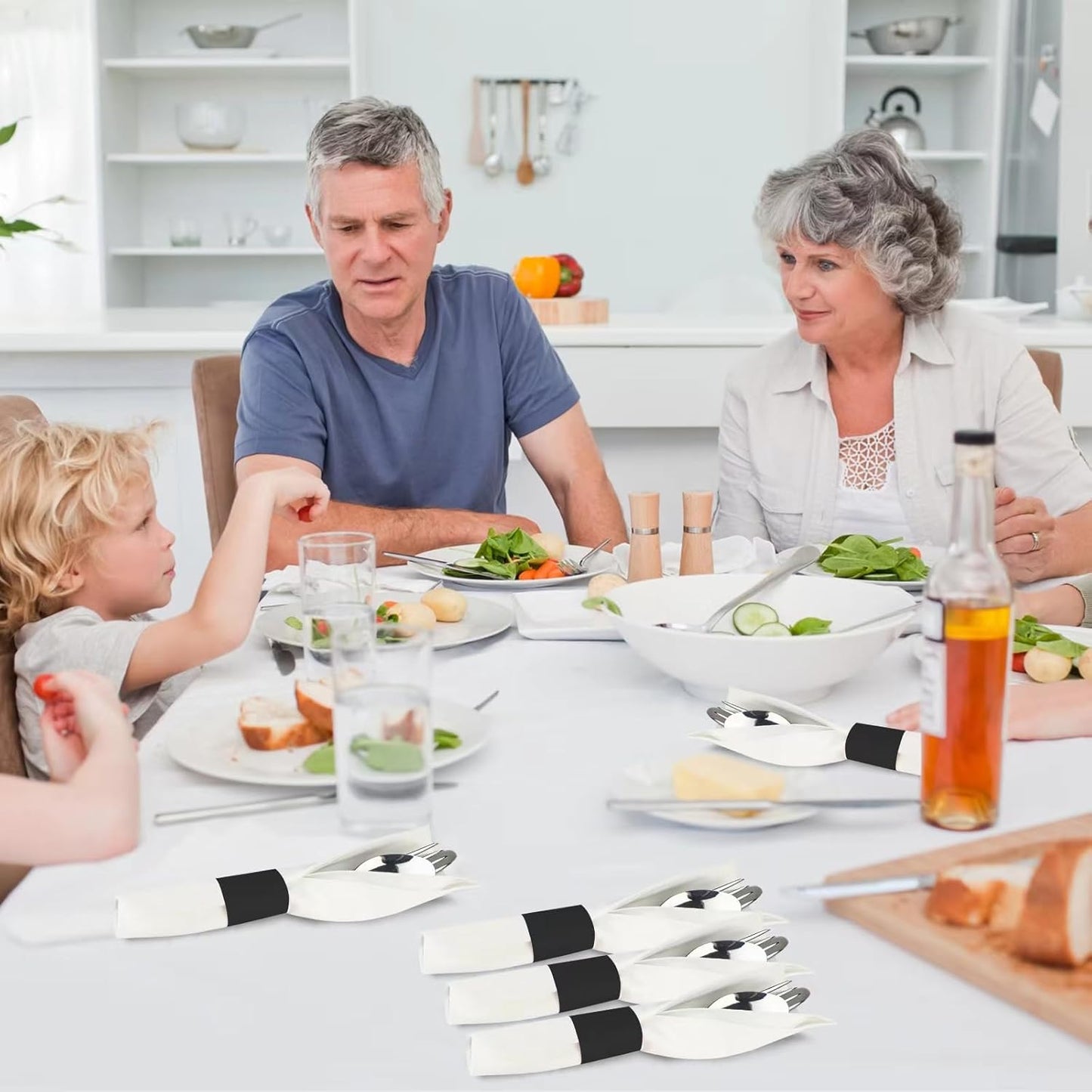 Germiwipe Napkin Bands,Paper Napkin Rings Self Adhesive,Silverware Wraps Bands (Black - 500pcs)