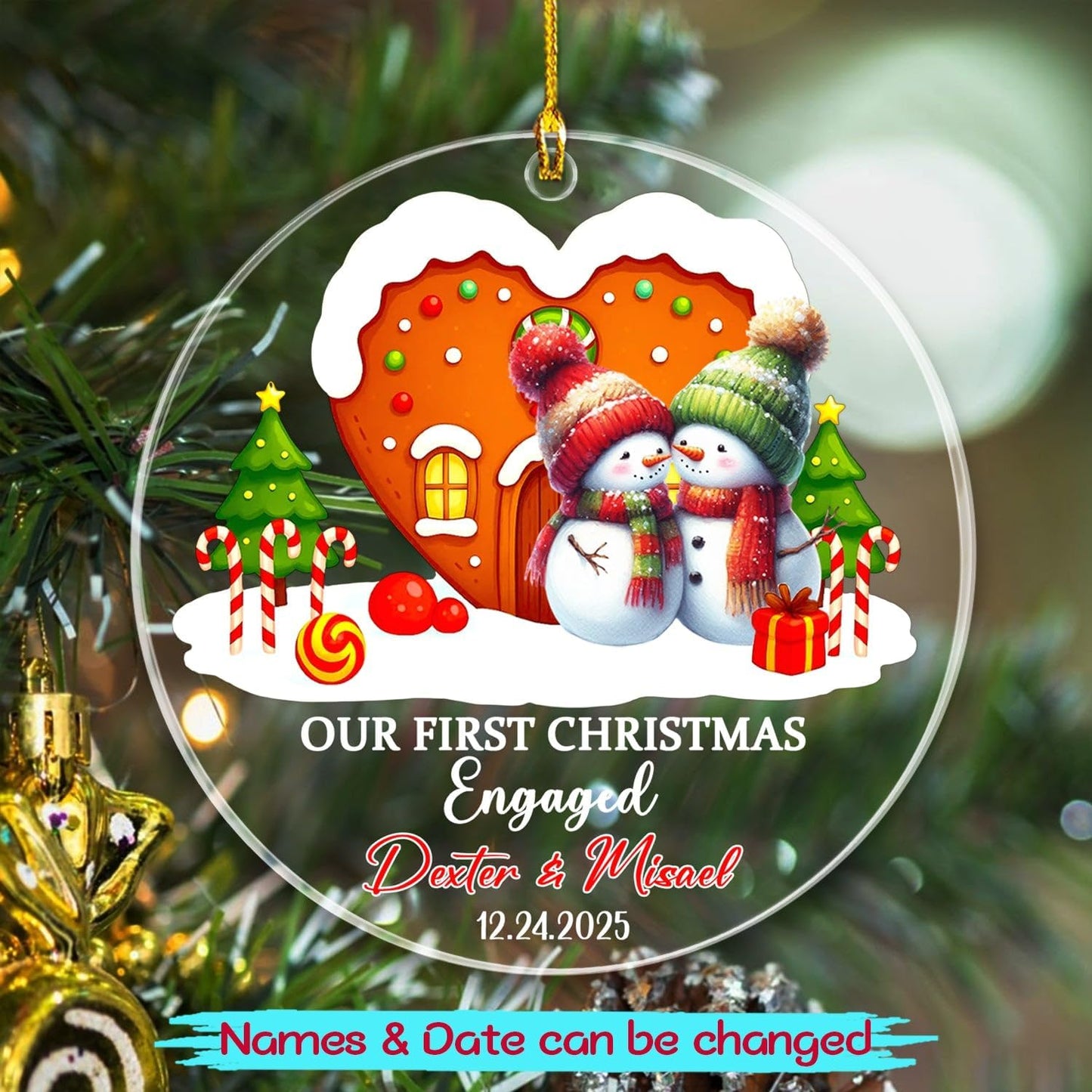 Our First Christmas Engaged Ornament 2025, Personalized Date & Name Engaged Couple Keepsake Ornaments Gift for Bride/Groom to Be, Customized Mr & Mrs Keepsake Ornament for Bridal Shower Engagement
