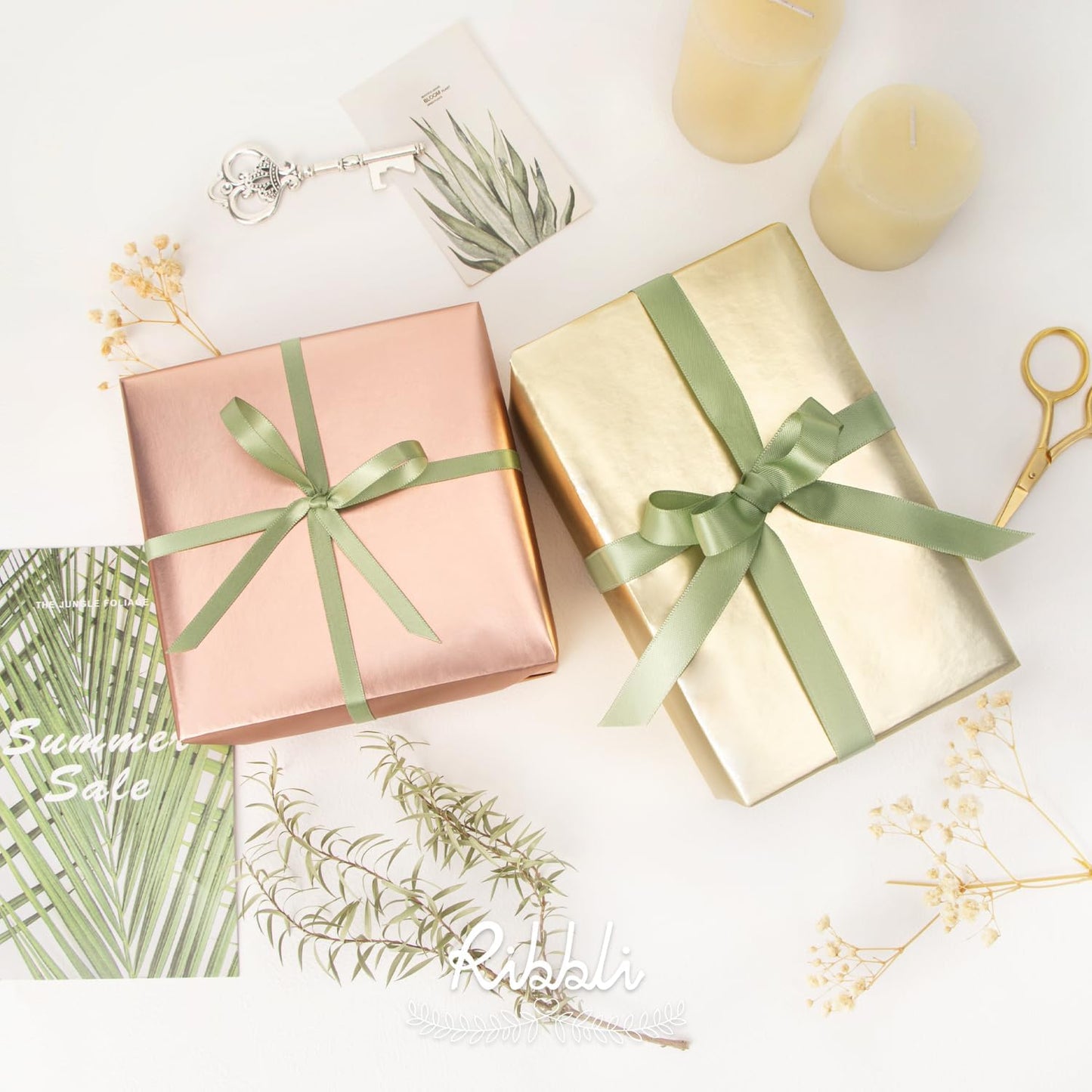 Ribbli Sage Green Satin Ribbon Double Faced Satin 1/2 Inch x Continuous 100 Yards-Spring Moss Ribbon for Gift Wrapping Crafts Wedding Decoration Bows Bouquet Floral Arrangement