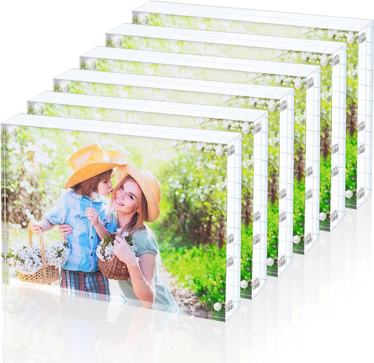 Acrylic Picture Frame, Clear Freestanding Double Sided 20mm Thickness Frameless Magnetic Photo Frames Desktop Display with Gift Box Package (4x6 6 pack)