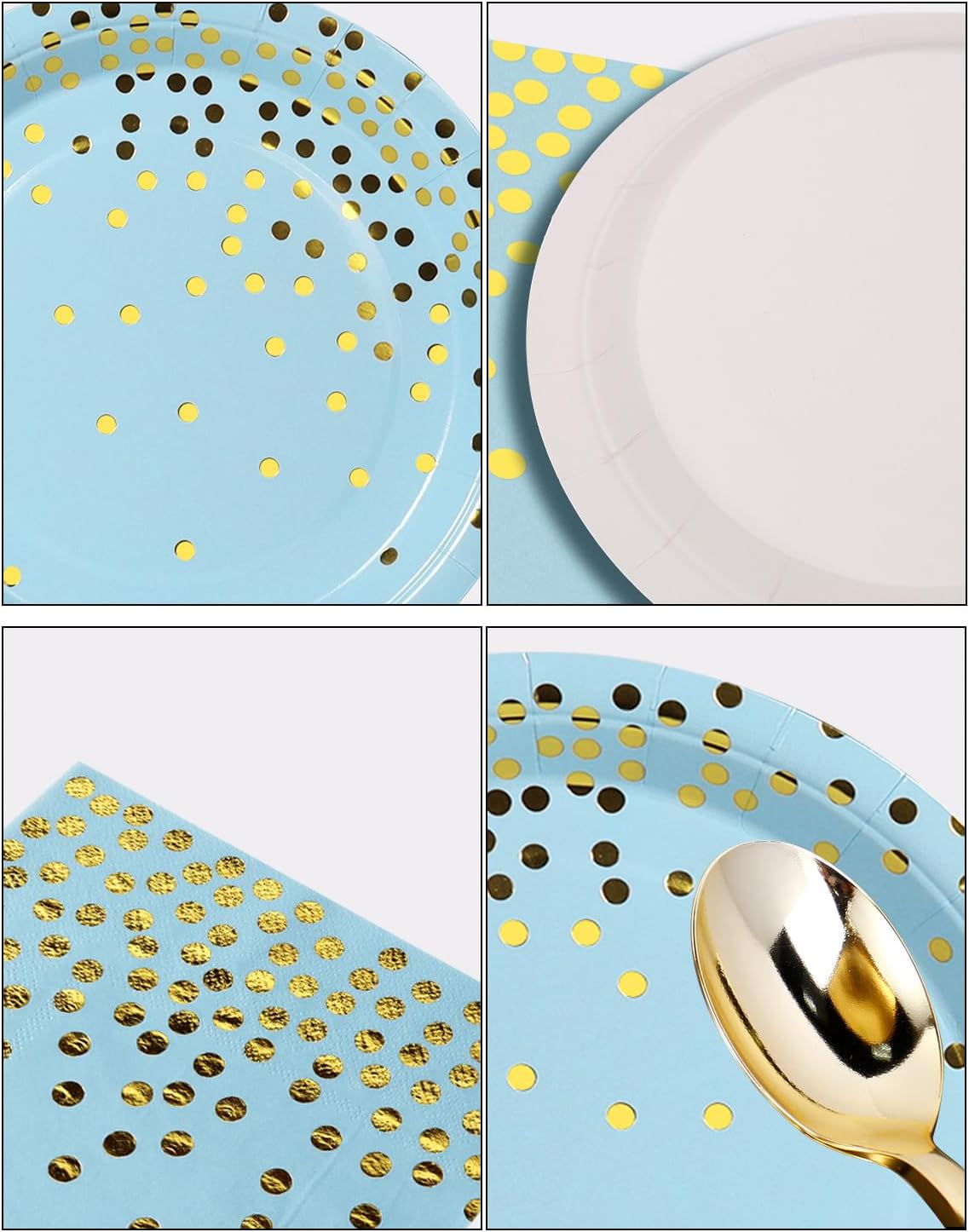 141 Pieces Light Blue and Gold Party Supplies, Party Dinnerware Sets Include Paper Plates Napkins Cups Silverware, for Wedding Bridal Shower Engagement Birthday Parties Decoration -20 Serves