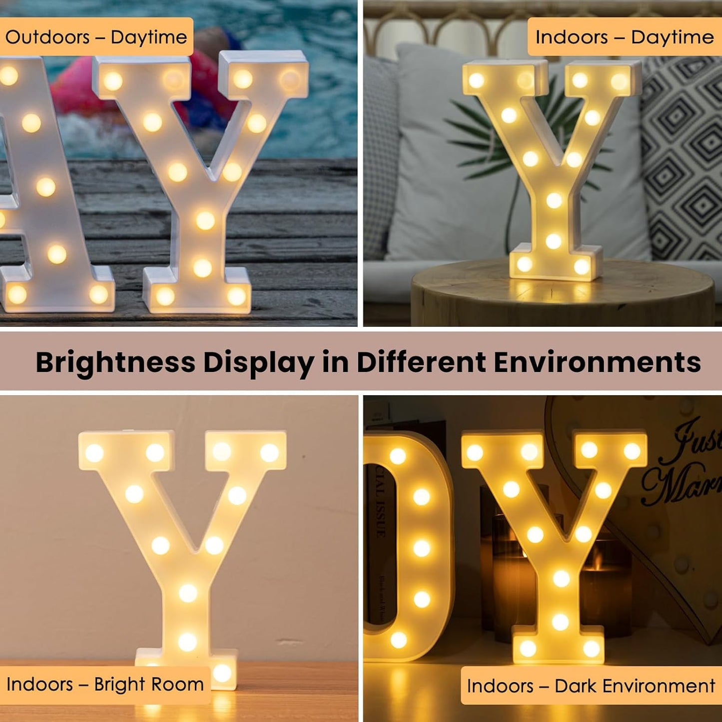 LED Marquee Letters Lights Sign Y, HXWEIYE Led Letter Lights 26 Alphabet, Light Up Number 0-9 Letters Sign Warm White for Party Home Birthday Anniversary Battery Powered (9 * 7.3 * 1.8IN)