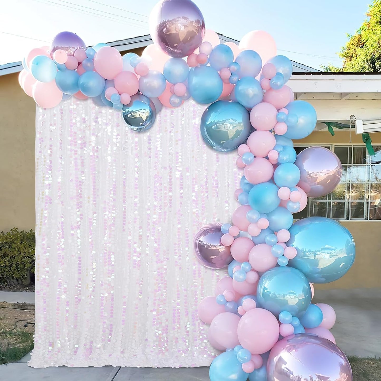 Large Payette Sequin Backdrop 2 Panels 4ftx8ft Iridescent White Glitter Fabric Curtains Mermaid Themed Party Backdrop Backgrounds