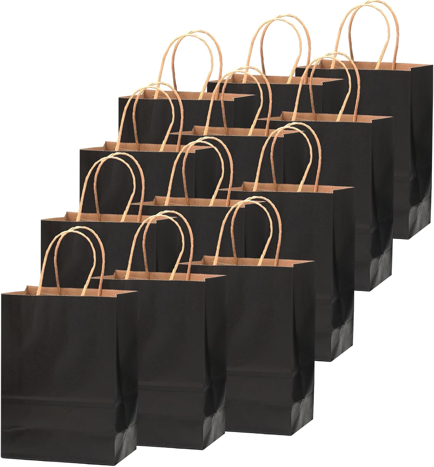 qiqee 50-Packs Black Paper Gift Bags with Handles Bulk 13"x10.3"x4.6" Large Size Party Favor Bags Multiple Uses