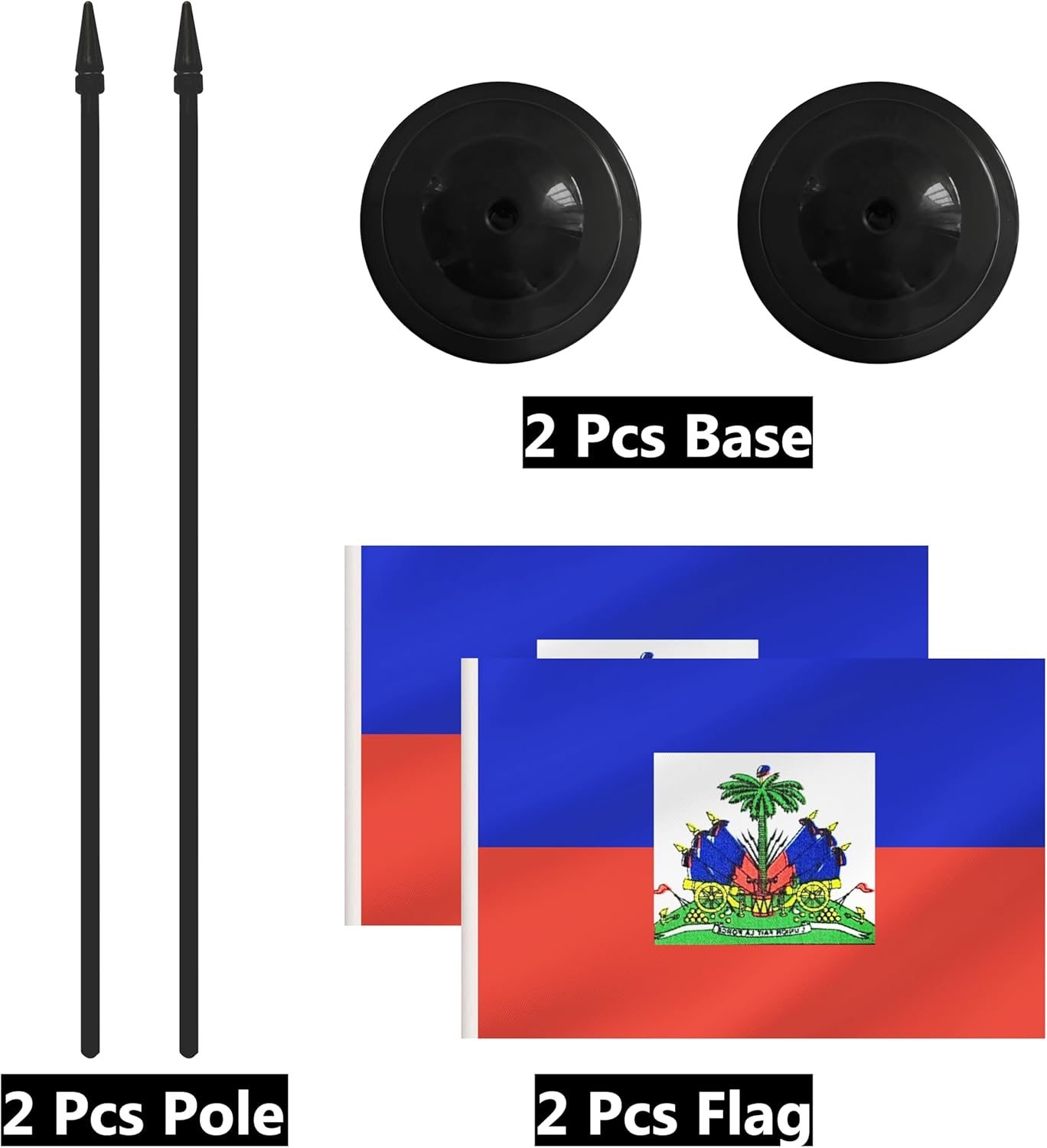 2 Pack Haiti Desk Flag Set, Haitian Desktop Small Miniature Table Office Flag with 12" Black Pole and Black Base, Offices, Classroom, Home, Festival Decoration (Haiti)