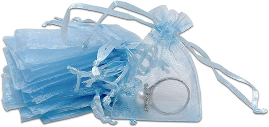 TheDisplayGuys 48-Pack 2" x 2-3/4" Blue Sheer Organza Gift Bags with Drawstring, Jewelry Candy Treat Wedding Party Favors Mesh Pouch