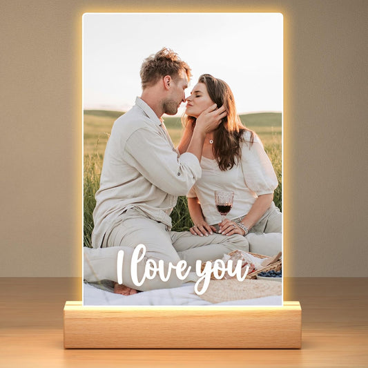 Personalized Picture Frame with Photo, Customized Photo Frame with Night Light, Custom Couple Picture Frames, Personalized Anniversary Birthday Gifts for Women Men Girlfriend Boyfriend Her Him