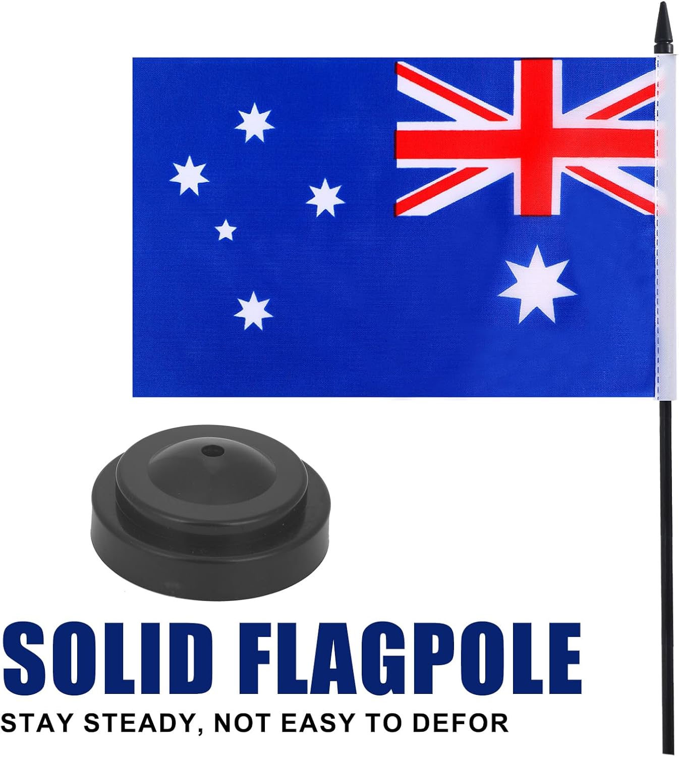 Australia Desk Flag 12" Solid Pole Deluxe Set Australian Flags Banner Mini Small Australia Office Table Flags with Black Stand Base Desktop Decorations(2Pack)