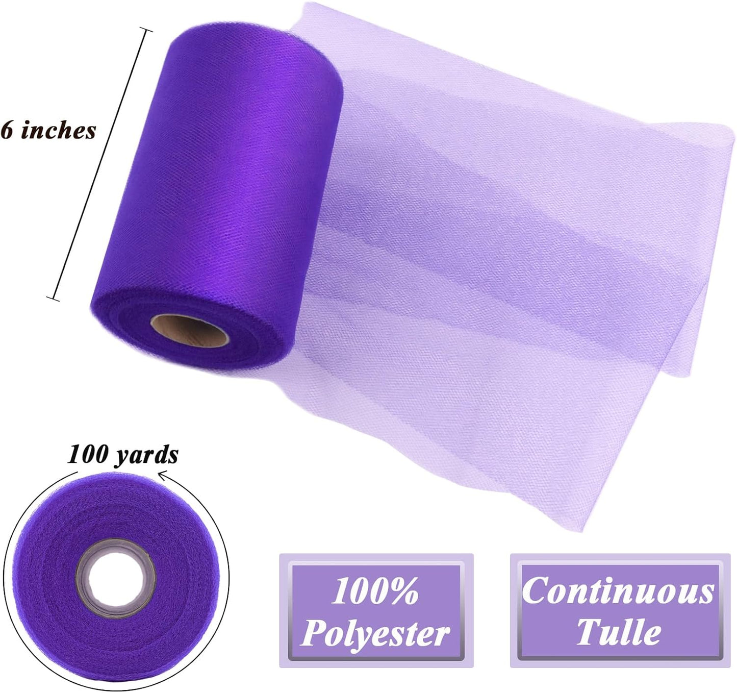 Purple Tulle Fabric Roll 6" by 100 Yards (300 ft) Soft Tulle Spool for DIY Crafting Favor Supplies, Tutus, Wedding, Party Decorations, Gift Wrapping