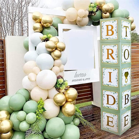 101 PC Greenery Bridal Shower Decorations Balloon Boxes Gold- Blocks with BRIDE TO BE + GROOM + A - Z Letters and 40 Balloons- Engagement Bachelorette Parties Weddings Centerpieces Photo Booth Props