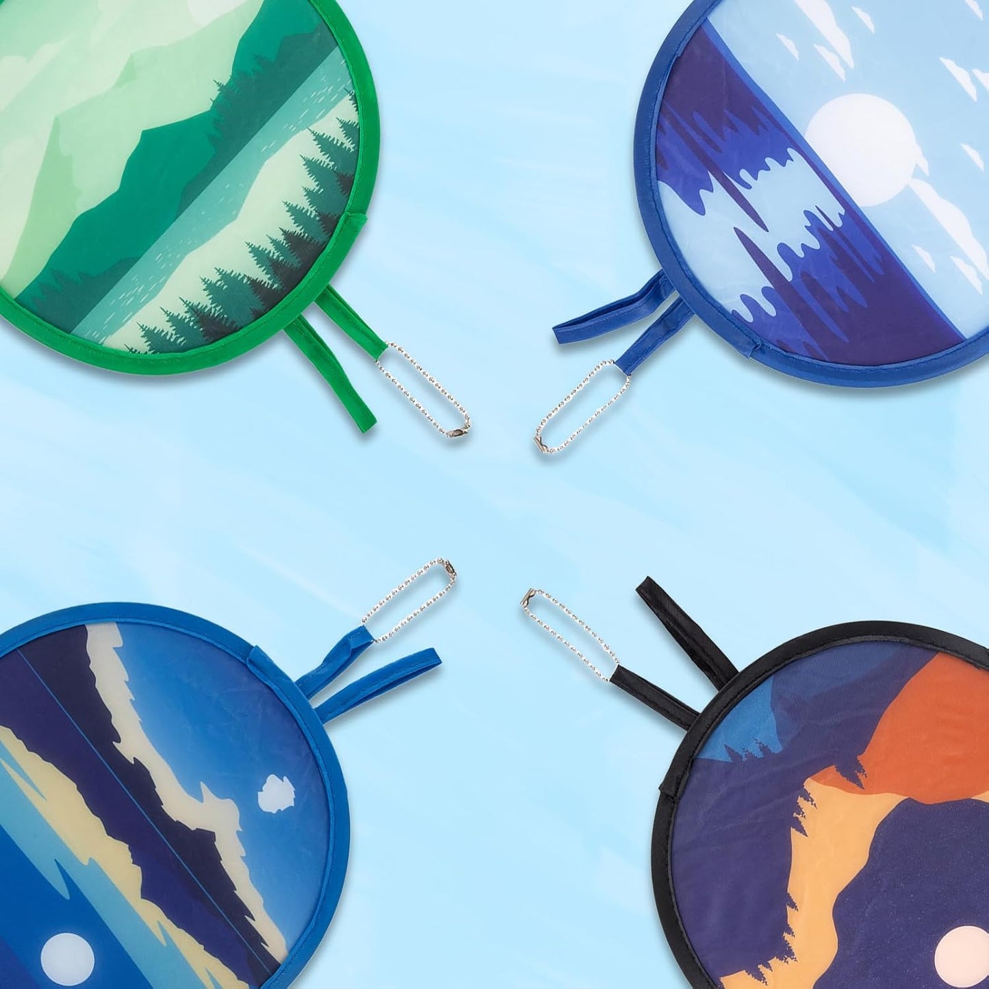 4 Styles Landscape Round Foldable Hand Fan Japanese Foldable Fan Style Handheld Foldable Compact Cooling Fans,Round Folding Fan for Outdoor Games,Xmas Decoration,Festival,Party Favors,Travel,Events