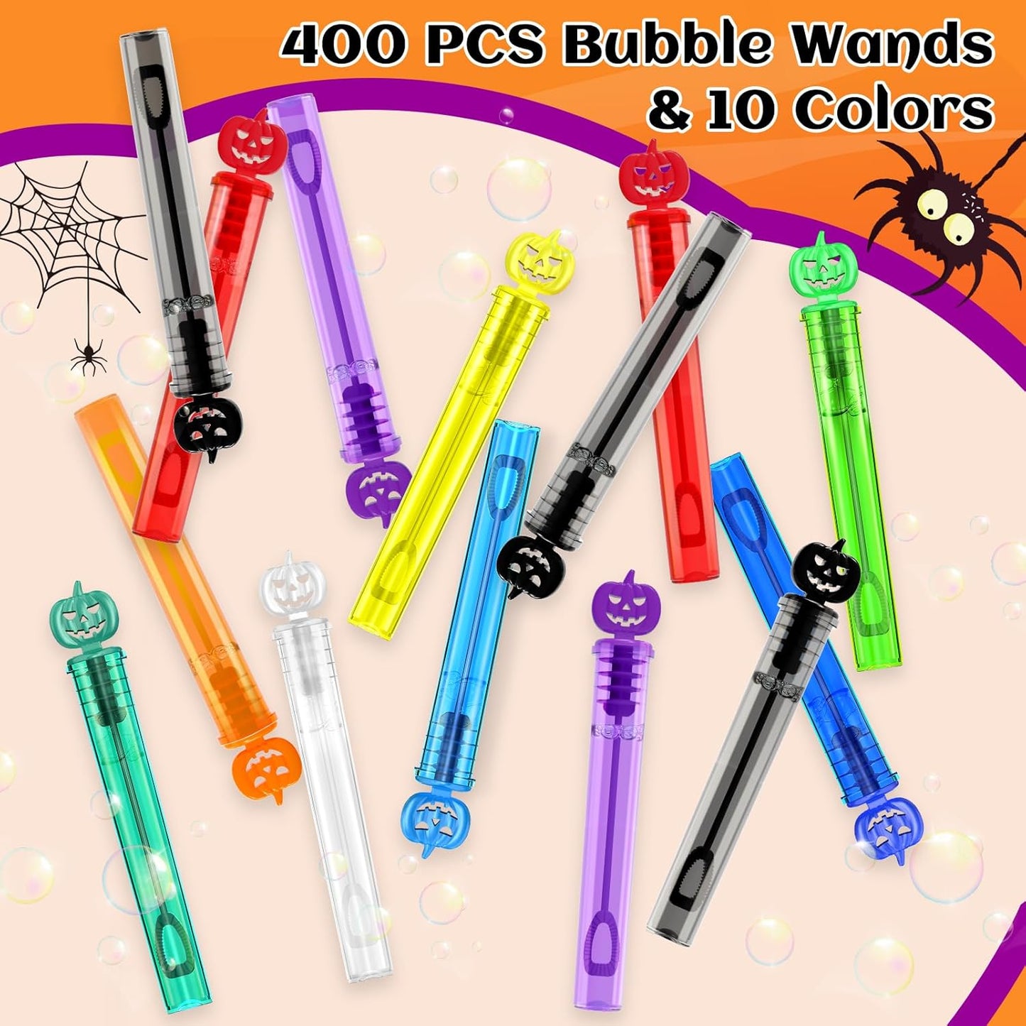 Shemira 400PCS Halloween Bubble Wands, Mini Bubbles Party Favors for Kids, Halloween Party Favors, Halloween Goodie Bag Stuffers, Classroom Prizes Gifts for Kids, Halloweens Trick or Treat Toys Bulk