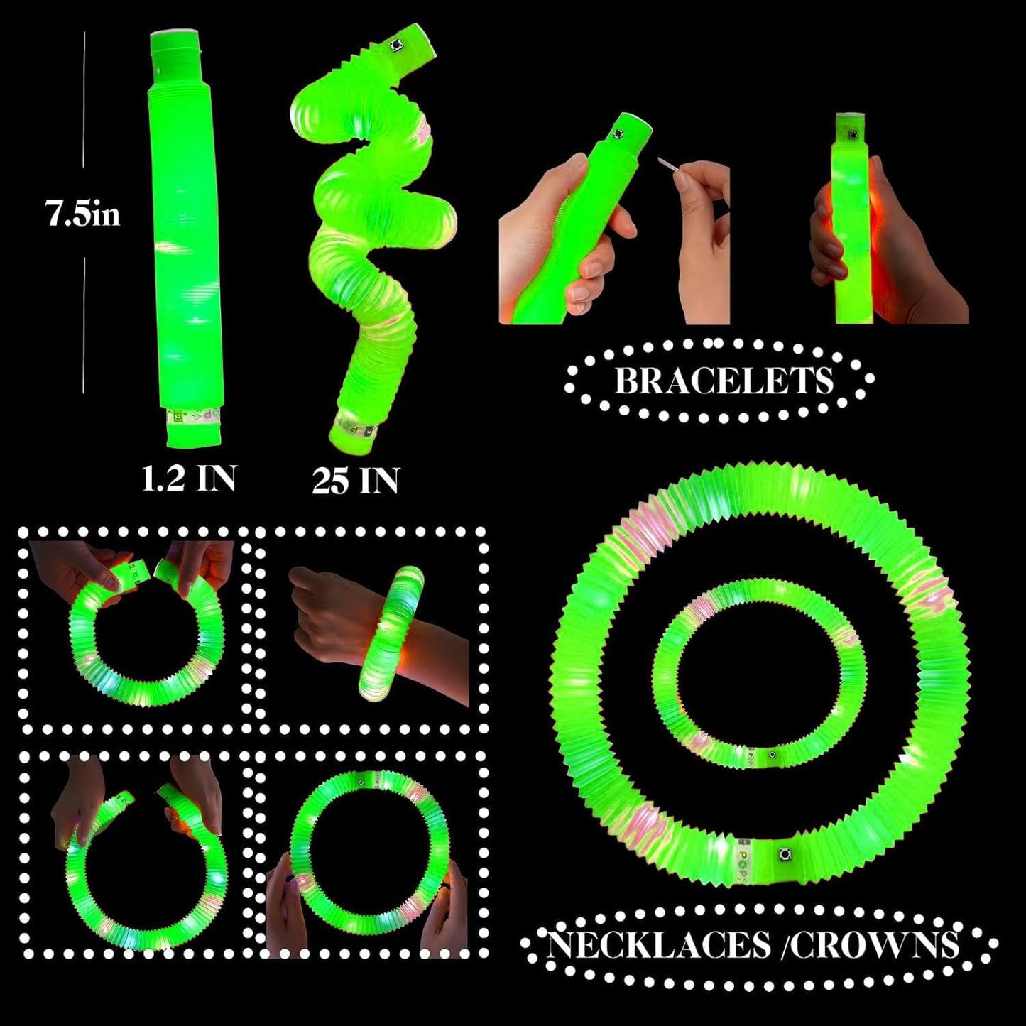 Green 6 Pack Light Up Party Favors Supplies,Bulk Glow Sticks Bracelet,Necklace Accessories for Kids,Birthday Return Gifts Treats,Easter Basket Goodie Bag Stuffer Fillers for Boys Girls