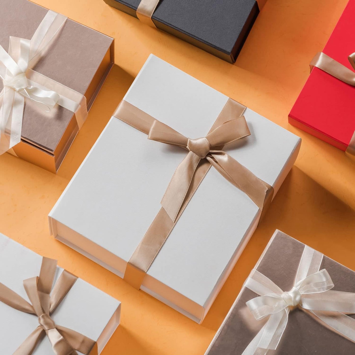 LIFELUM White Gift Boxes 2 Pack 13.85 x 8.35 x 4.45 Large Gift Boxes with Magnetic Lid Wedding Box for Presents Contains Card, Ribbon, Shredded Paper Filler Box for Gift