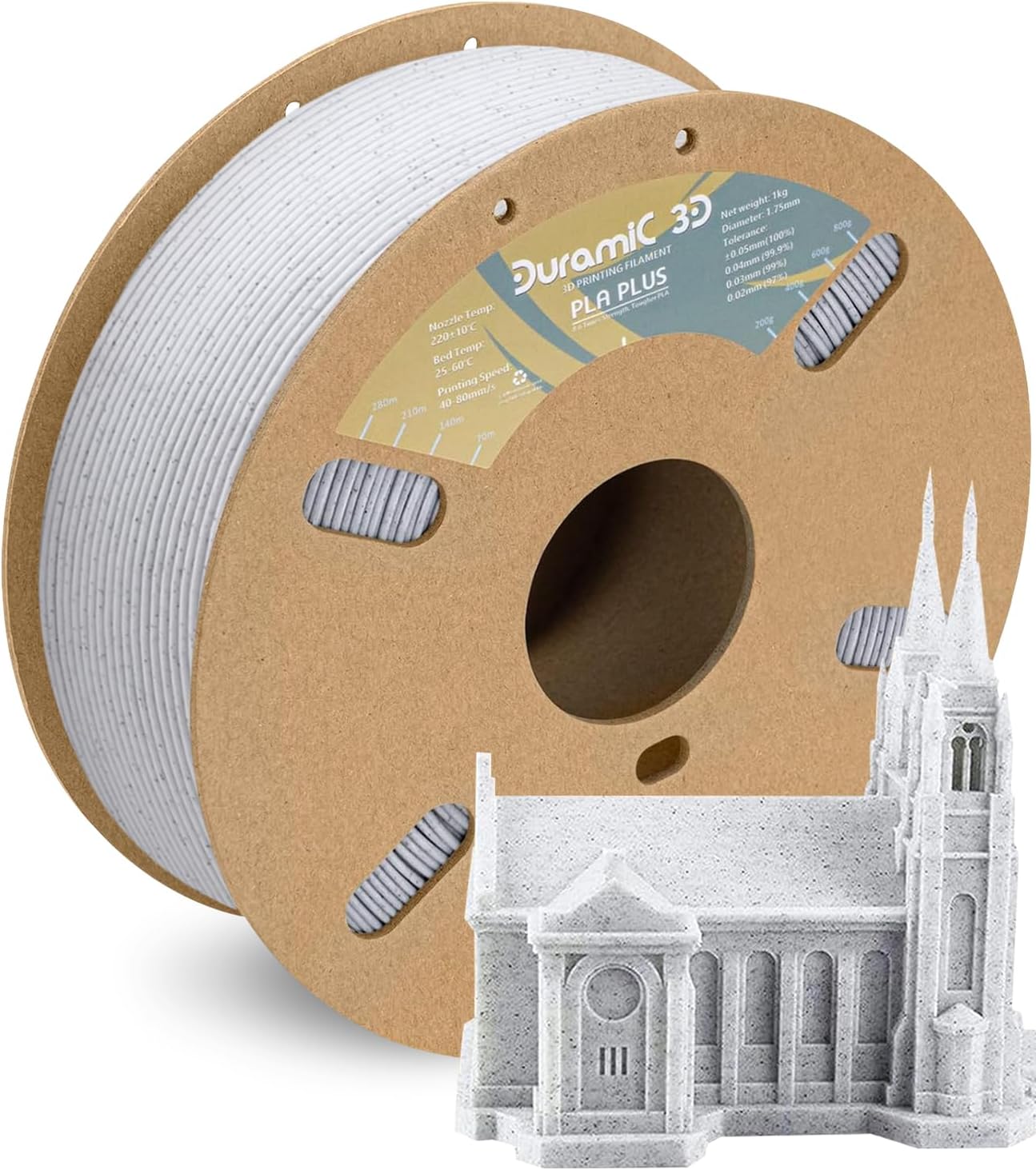 DURAMIC 3D PLA+ Filament 1.75mm 1Kg Marble, PLA Plus Filament 1Kg Spool(2.2lbs) Tougher and Stronger, Dimensional Accuracy Probability +/- 0.02mm
