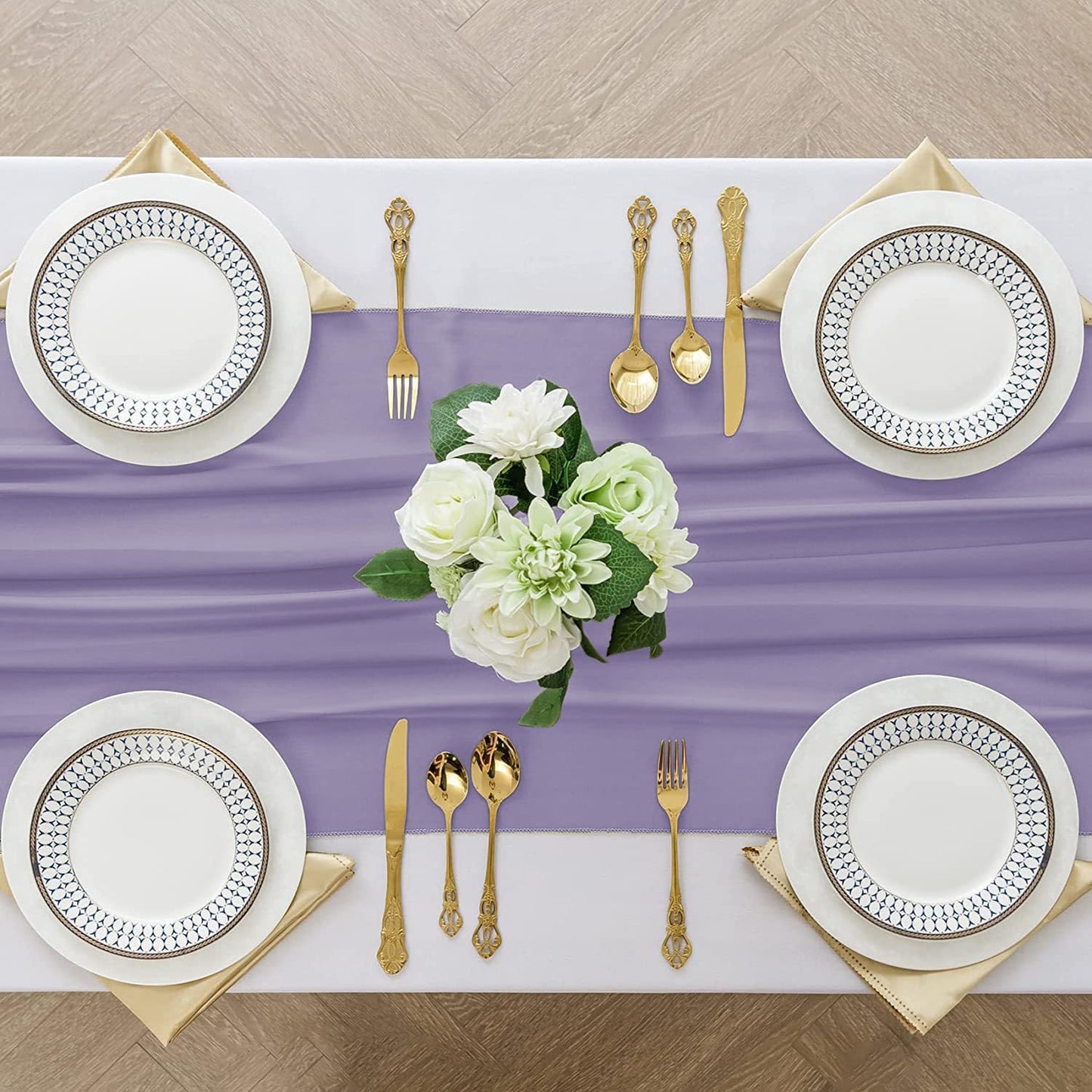 2 Pack 10 Ft Chiffon Table Runner Light Purple Gauze Long Table Runners 27x120 Inches Sheer Tulle Table Runner for Rustic Wedding Reception Bridal Shower Decorations Birthday Party