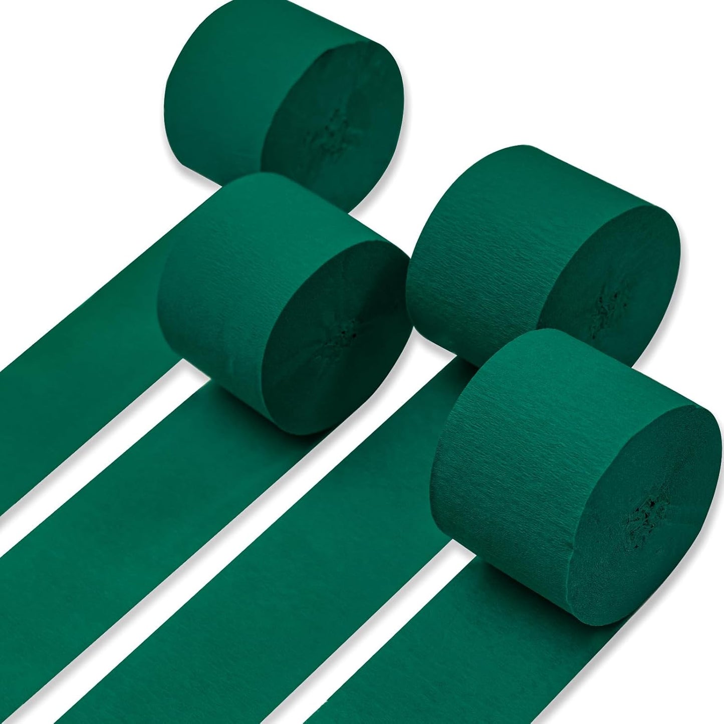 PartyWoo Dark Green Crepe Paper Streamers 4pcs 328ft Pack of Emerald Forest Hunter Green Crepe Paper Streamers for Birthday Baby Shower Woodland Dinosaur Jungle Football Theme Party Decorations