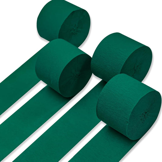 PartyWoo Dark Green Crepe Paper Streamers 4pcs 328ft Pack of Emerald Forest Hunter Green Crepe Paper Streamers for Birthday Baby Shower Woodland Dinosaur Jungle Football Theme Party Decorations