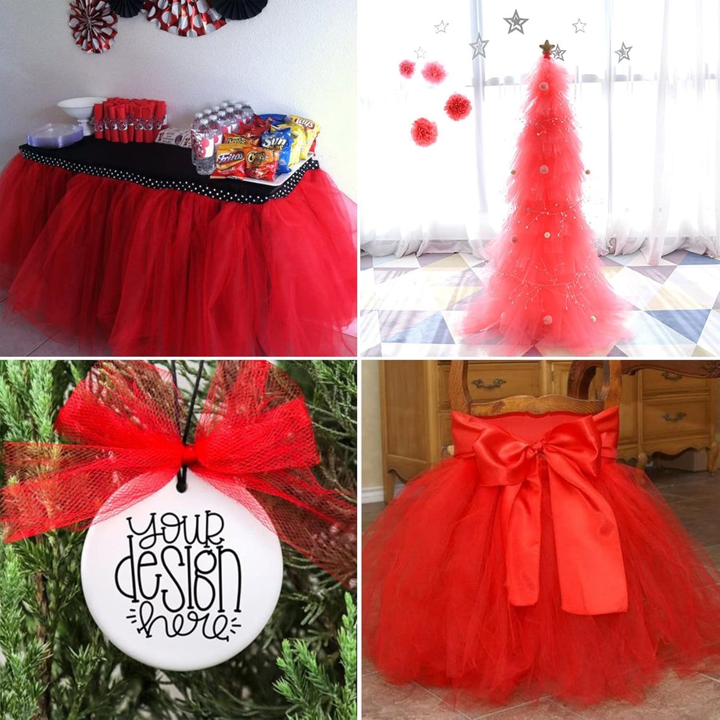Red Tulle Fabric Rolls 54 Inch by 10 Yards Fabric Tulle Bolt for Wedding Christmas Decorations Gift Wrapping DIY Tutu Baby Shower Table Skirt Birthday Party Craft Supplies