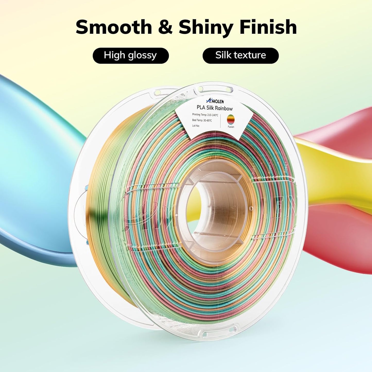 AMOLEN Silk PLA 3D Printer Filament, Shiny Multicolor Fusion Rainbow PLA Filament 1.75mm, Gradient Color Change PLA 3D Printing Filament for Most FDM 3D Printer, Green Blue Red Yellow, 1kg (2.2lbs)