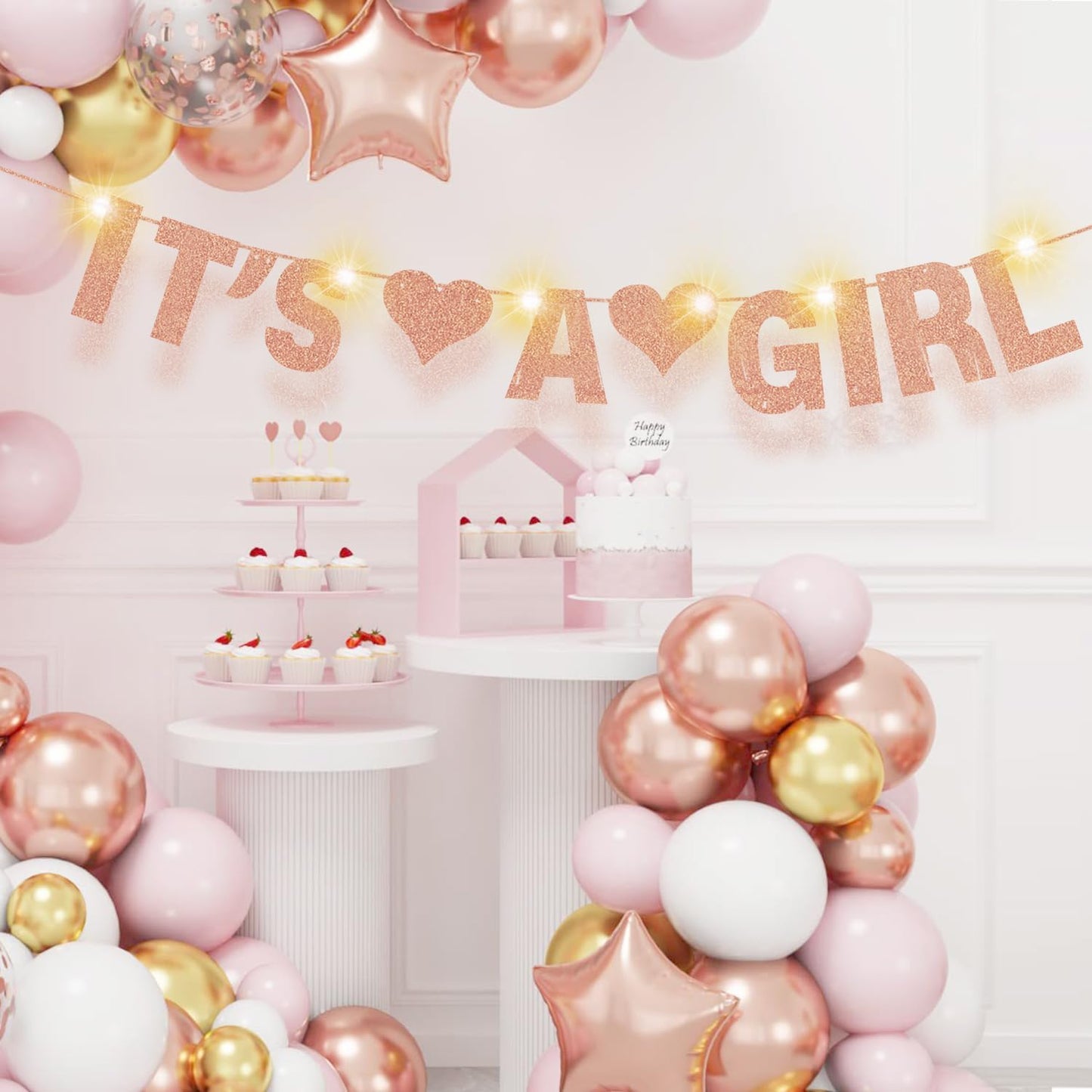 167Pcs DIY Glitter Customizable Banner Kit Custom Banner Happy Birthday Letters Happy New Year Personalized Banners Decor for Christmas Baby Shower Birthday Party Decoratation (Glitter Rose Gold)