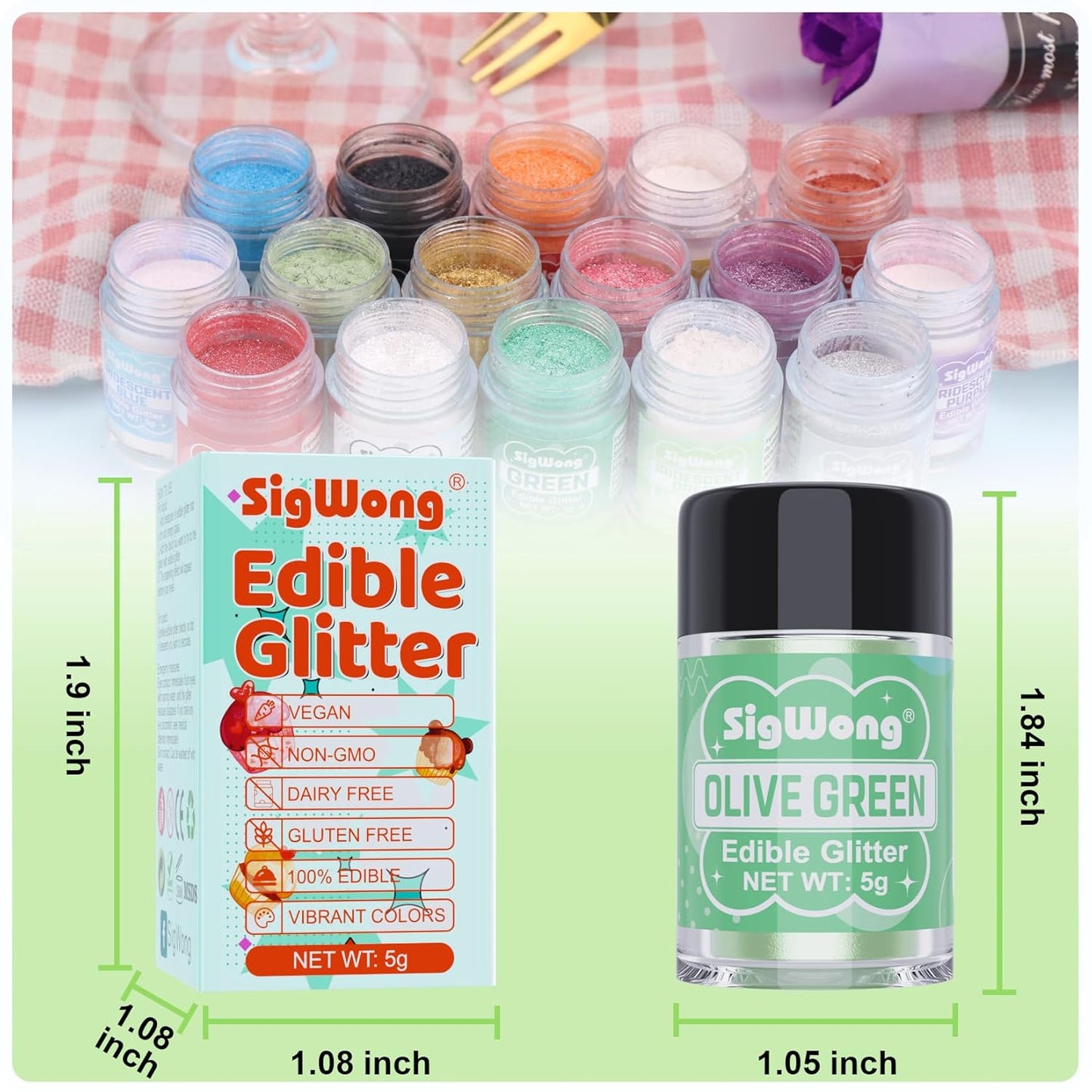 Olive Green Edible Glitter - 5g Food Grade Cake Decorating Shimmering Glitter, Edible Sprinkle Luster Dust for Drinks, Chocolates, Fondant, Strawberries, Cupcakes, Candy, Cookie - Vegan