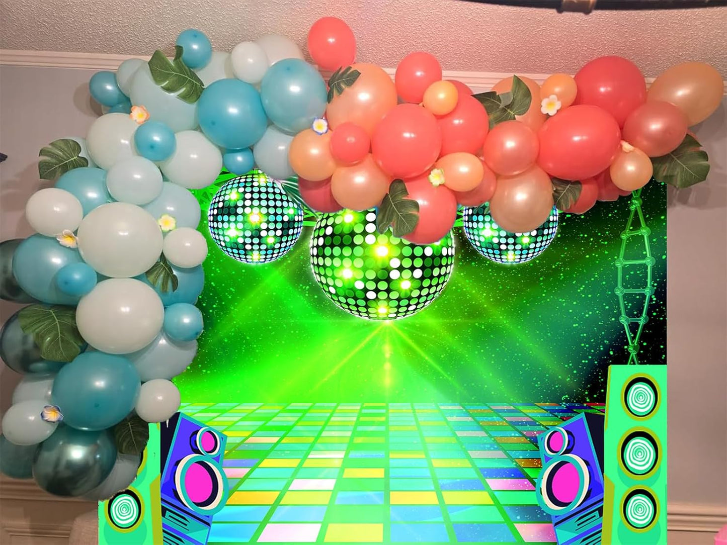Dance Party Backdrop Retro 80s 90s Theme Stage Dance Ball Music Birthday Party Decoration DJ Photography Background 12 x 10 ft for Baby Shower Picture Photo Shoot Polyester Fabric, Blue