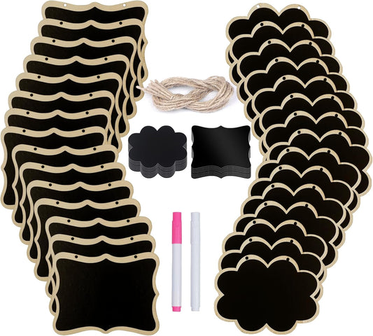 Uniclife 24 Pack Mini Chalkboard Signs for Food, Small Chalkboard Signs with Strings Chalk Markers & Replacement Stickers, Hanging Chalkboards Sign Reusable Wooden Food Labels for Party Buffet Wedding