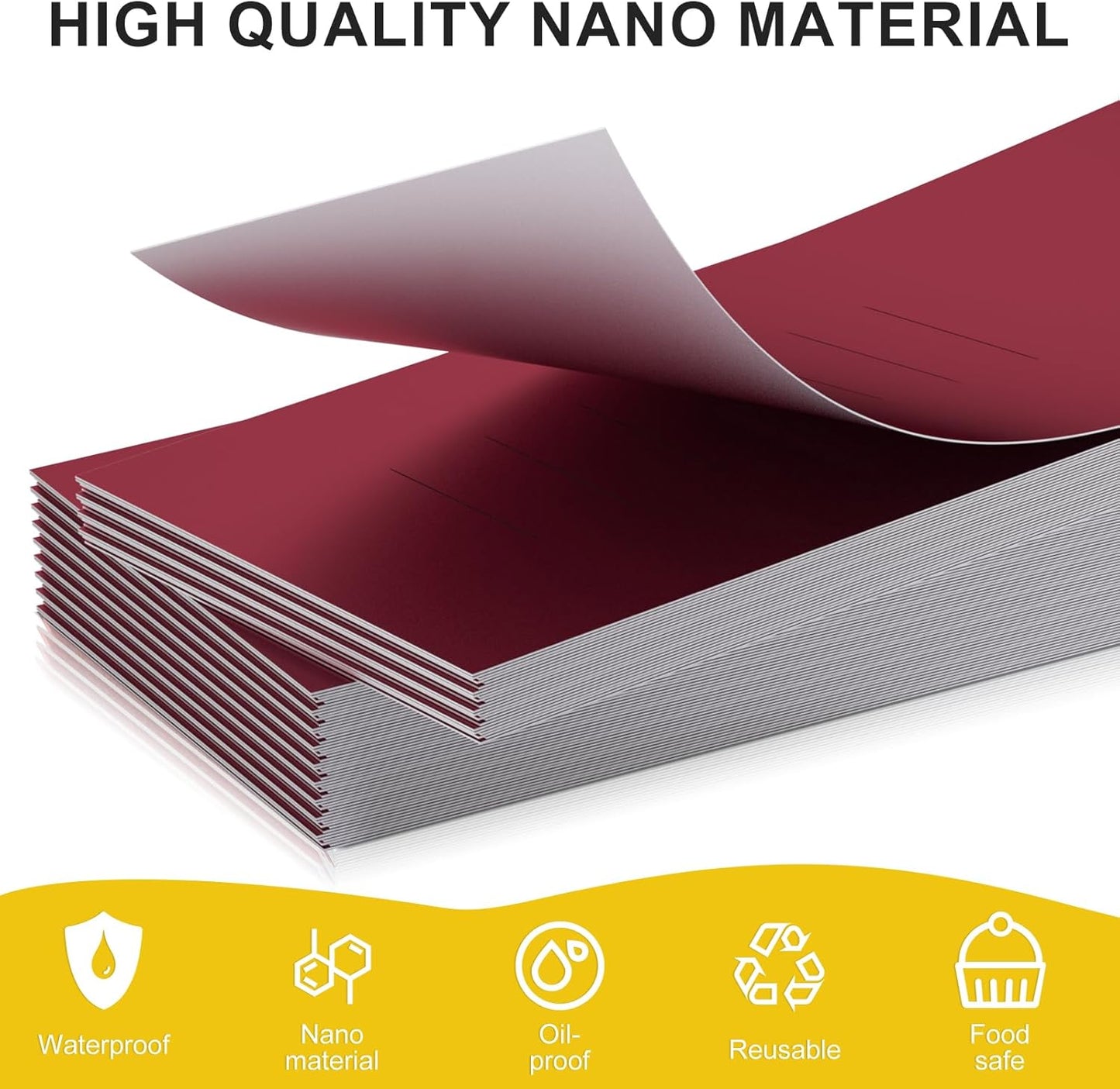 Polymer Material Reusable Napkin Band, Glue-Free Tear-Proof Water Resistant Oil-Proof Napkin Bands Set of 200(Front Burgundy Color and Back White), 6 Adjustable Sizes Napkin Rings