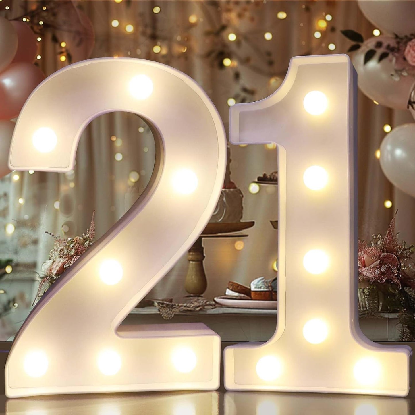 Pooqla 21st Birthday Decorations for Her Him, Light Up Number 21 for Party Table Decorations, 21st Birthday Gift for Women Men, Backdrop Wall Decor for 21st Wedding Anniversary Decoration