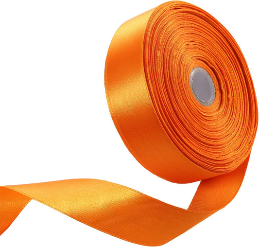 1 Inch Autumn Orange Satin Ribbon 50 Yards Solid Fabric Ribbons for Gift Wrapping, Crafts, Floral Arrangements, Wedding, Party, Holiday Decor