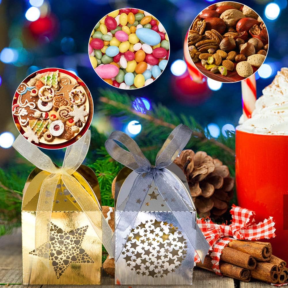 Naler 40pcs Mini Christmas Gift Boxes for Presents, Favor Boxes for Halloween Christmas Wedding Favor Party Gift Wrap Decoration, Gold & Silver, 2 x 2 x 3 Inches