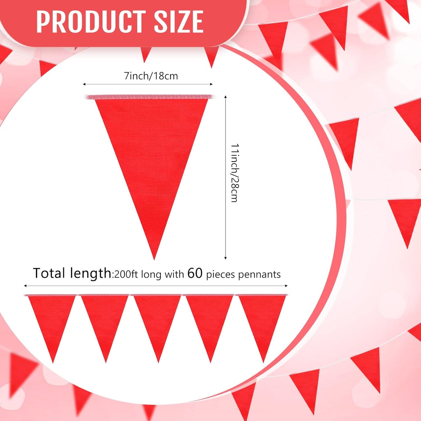 Tatuo 200 Feet Solid Pennant Banners Flags String Triangle Hanging DIY Bunting Flags Party Decorations for Grand Opening Party Banners for Kids Birthday, Shops (Red)