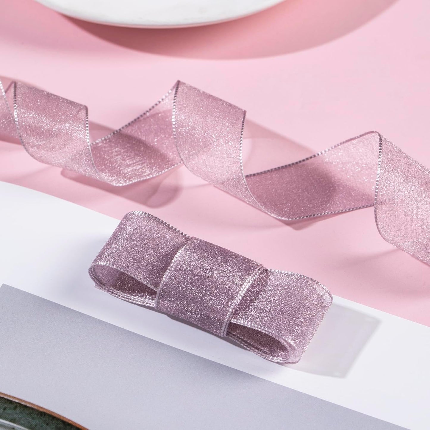 1 Inch Wide Sheer Chiffon Ribbon - Pearl Silk Woven Ribbon Suitable for Gift Wrapping, Wedding Decor, Home Decor, Girl Hair Accessories Handmade DIY (25 Yards/roll) (Purple)