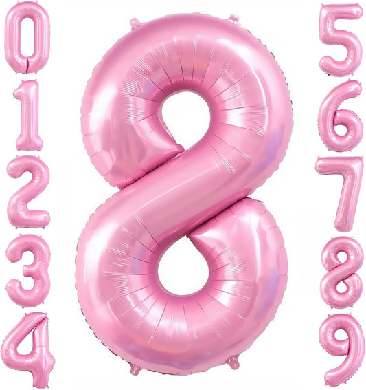 Pastel Pink 8 Balloon, Light Pink 8 Balloons Number,40 Inch Helium Foil Mylar Number 8 Balloon for Birthday Party