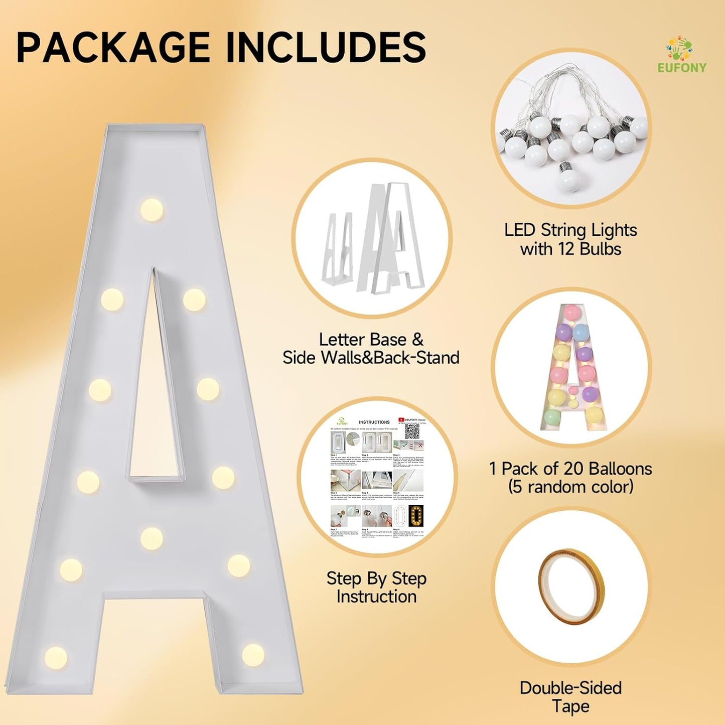 eufony Marquee Letters 4 Feet Tall, 4 FT Marquee Light Up Letters, Giant Light Up Letters 4FT for Birthday Party Baby Shower Gender Reveal Graduation Decorations, Letter N with LED Lights DIY Kit