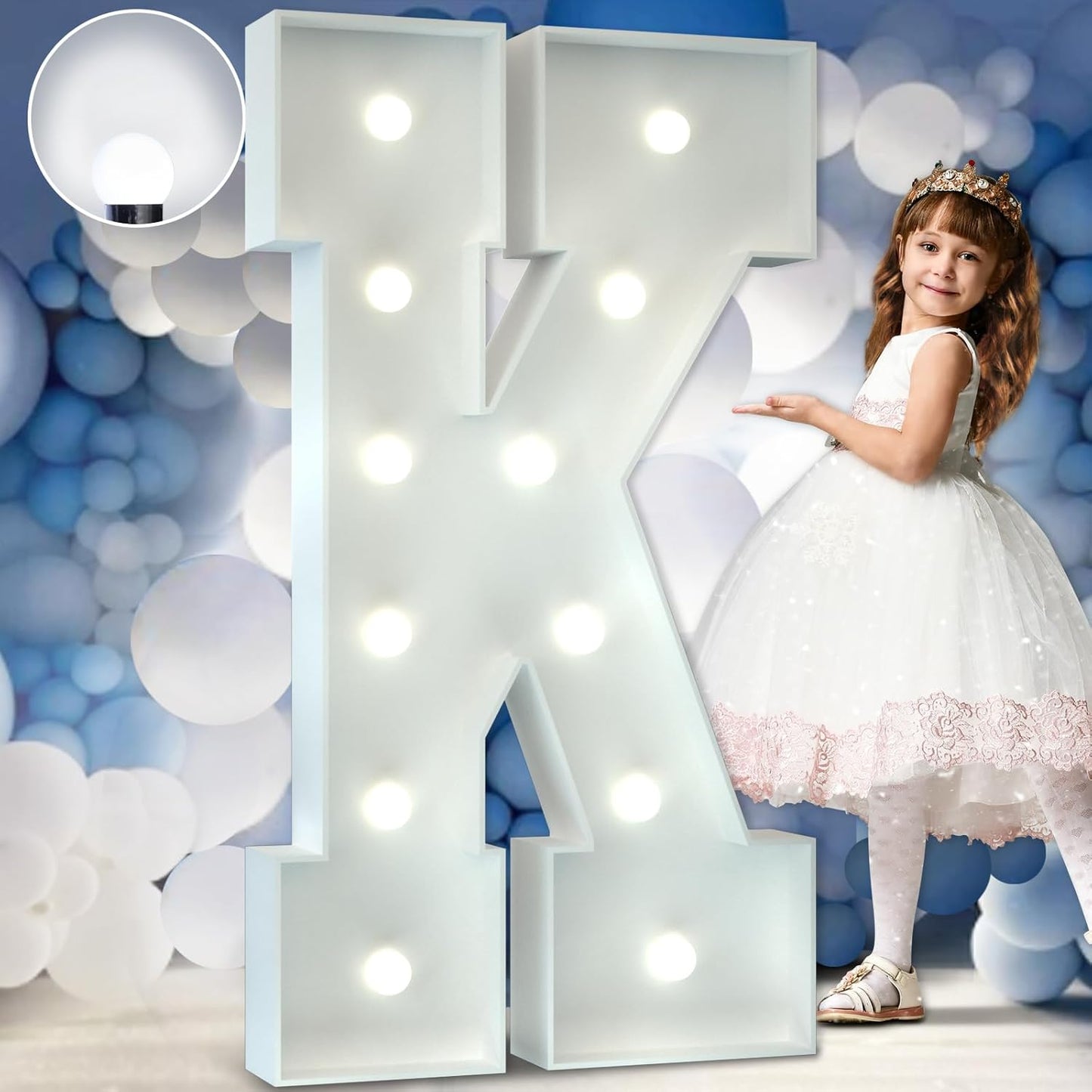 imprsv Cool White Light Up Letter K, 4FT, Decorative Signage for Party & Events, Foam Board, 13.37x5.1 inches