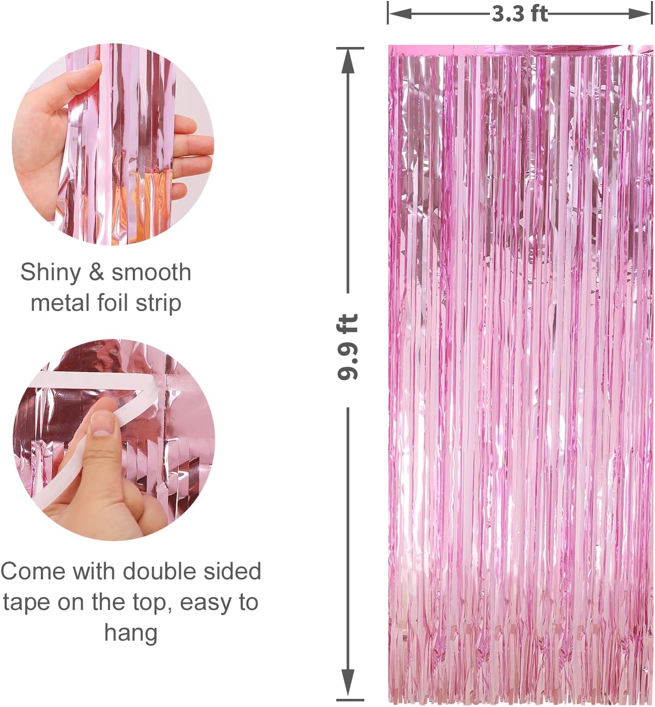 Crosize 7 Pack 3.3 x 9.9 ft Pink Foil Fringe Glitter Curtains Party Decorations, Tinsel Backdrop for Parties, Door Streamers for Birthday, Photo Booth Backdrops, Party Decor
