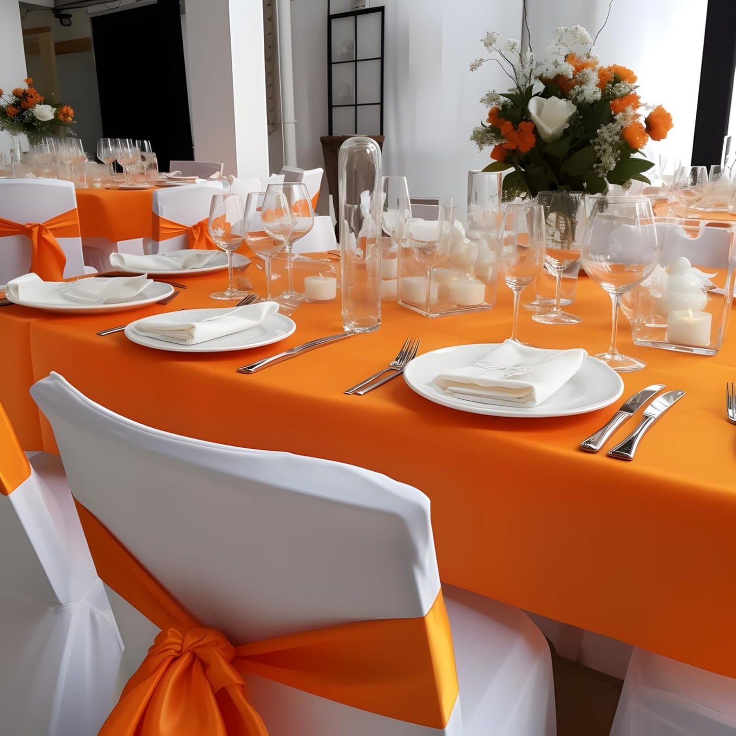 8 Pack Orange Tablecloth 60 x 102 Inch Rectangular Tablecloths for 6 Foot Rectangle Tables, Wrinkle Resistant Orange Table Cloth Washable Polyester Fabric for Buffet Wedding Party Banquet