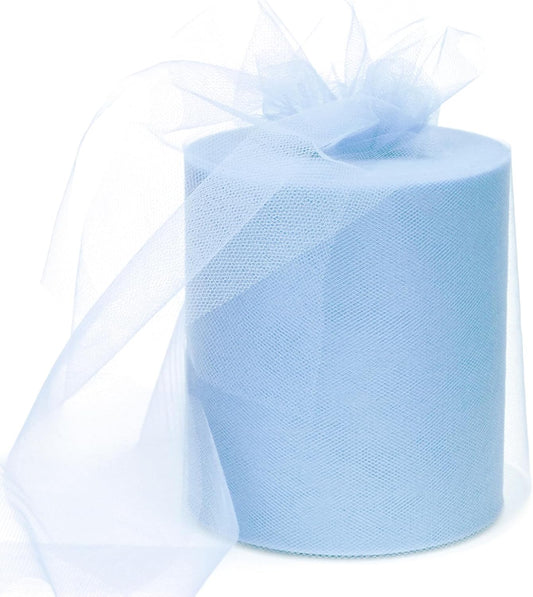6" x 200 Yards Light Blue Tulle Fabric Rolls, Blue Spool Tulle Ribbon for DIY Tutu Skirt Wedding Decoration Baby Shower Birthday Party Backdrop Gift Wrapping Bow Craft Supplies