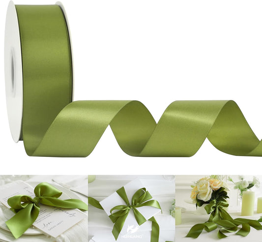 HUIHUANG Olive Green Polyester Satin Ribbon 1.5 inch x 50 Yards for Gift Wrapping, Bows, Flower Bouquet, Wedding, Christmas, Crafts