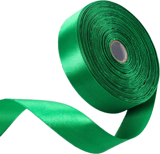 1" x 50 Yards Emerald Green Satin Ribbon Single Faced Fabric Ribbons for Gift Wrapping, Crafting, Bows Making, Flower Bouquet, Wedding, Home Decor