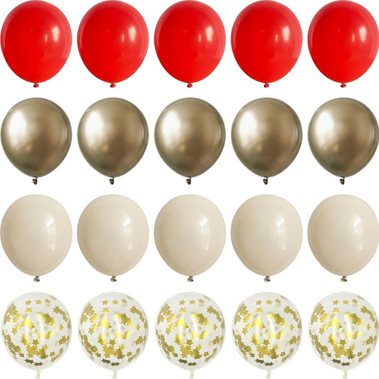 Red and White Balloons Set, Red Sand White and Gold Latex Balloons for Christmas Holiday Winter New Year Party Decorations