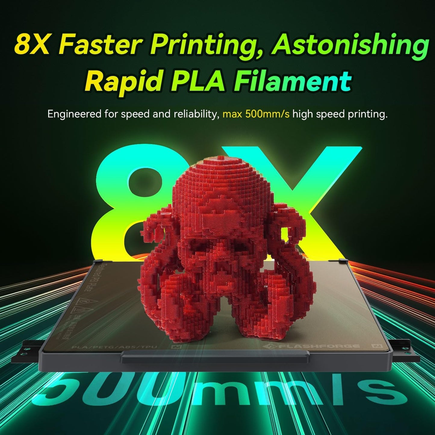 FLASHFORGE Xmas Series Rapid PLA Filament Aurora Red, High Flow Speedy 3D Printer Filament Max 500mm/s High-Speed Printing, Radiated Unparalleled Brilliance, Twinkling and Ultra-Smooth Finish