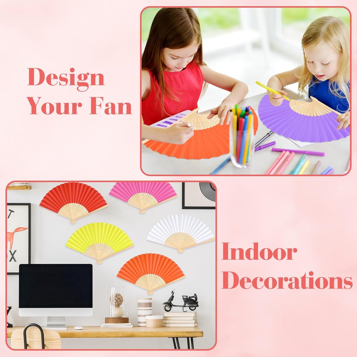 24 Pieces Hand Held Bamboo Folding Fans Paper Fans Handheld for Women Foldable Girls Wedding Decoration Church Home Party Favors Summer (Multicolor)