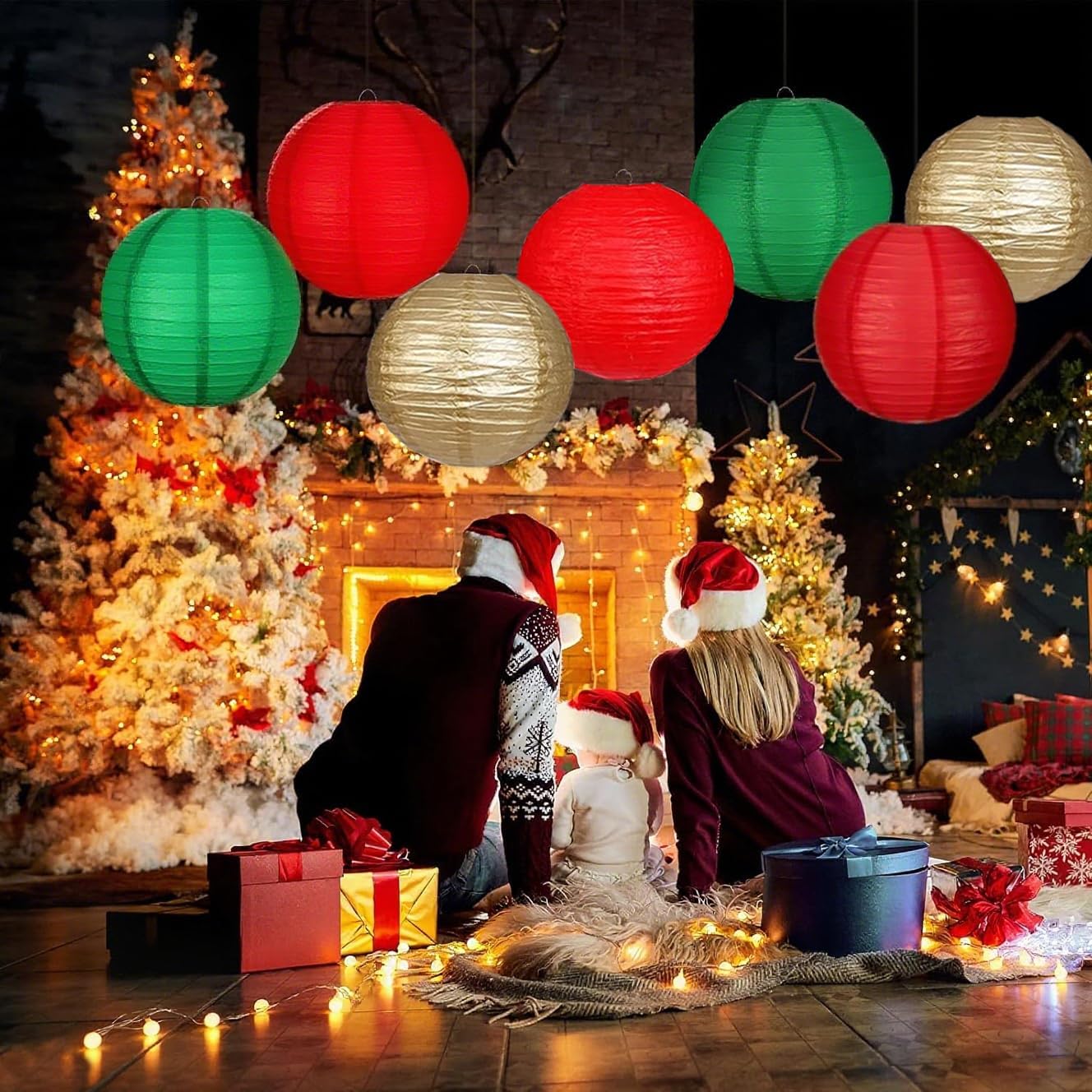 Green Red Paper Lanterns Decorative 12pcs Christmas Hanging Decorations for Graduation Anniversary Birthday Party