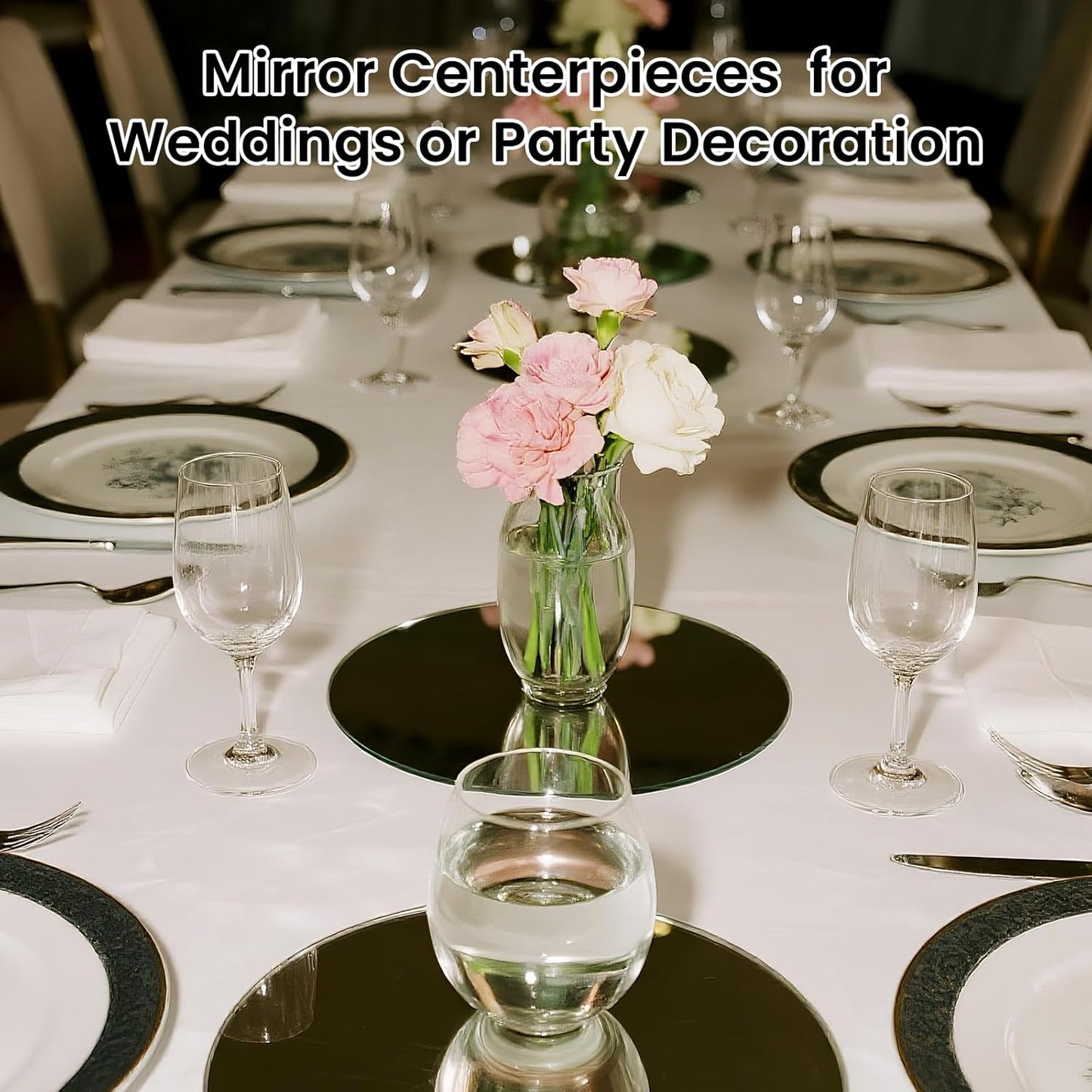 Round Mirror Centerpieces, 12" Round Glass Mirror Centerpieces for Tables for Wedding Decorations, Parties, Baby Shower Party, Glass Candle Trays