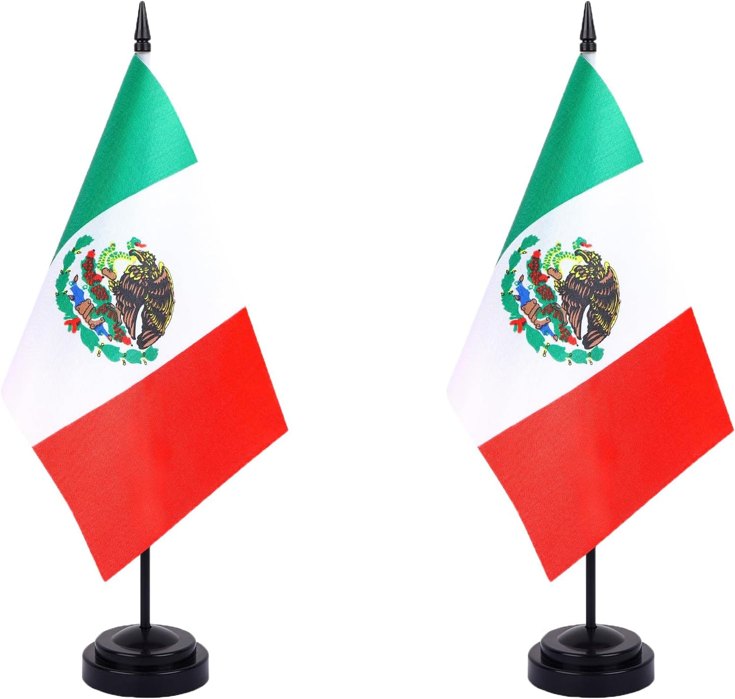 Mexico Desk Flag 12" Solid Pole Deluxe Set Mexican Flags Banner Mini Small Mexico Office Table Flags with Black Stand Base Desktop Decorations(2Pack)