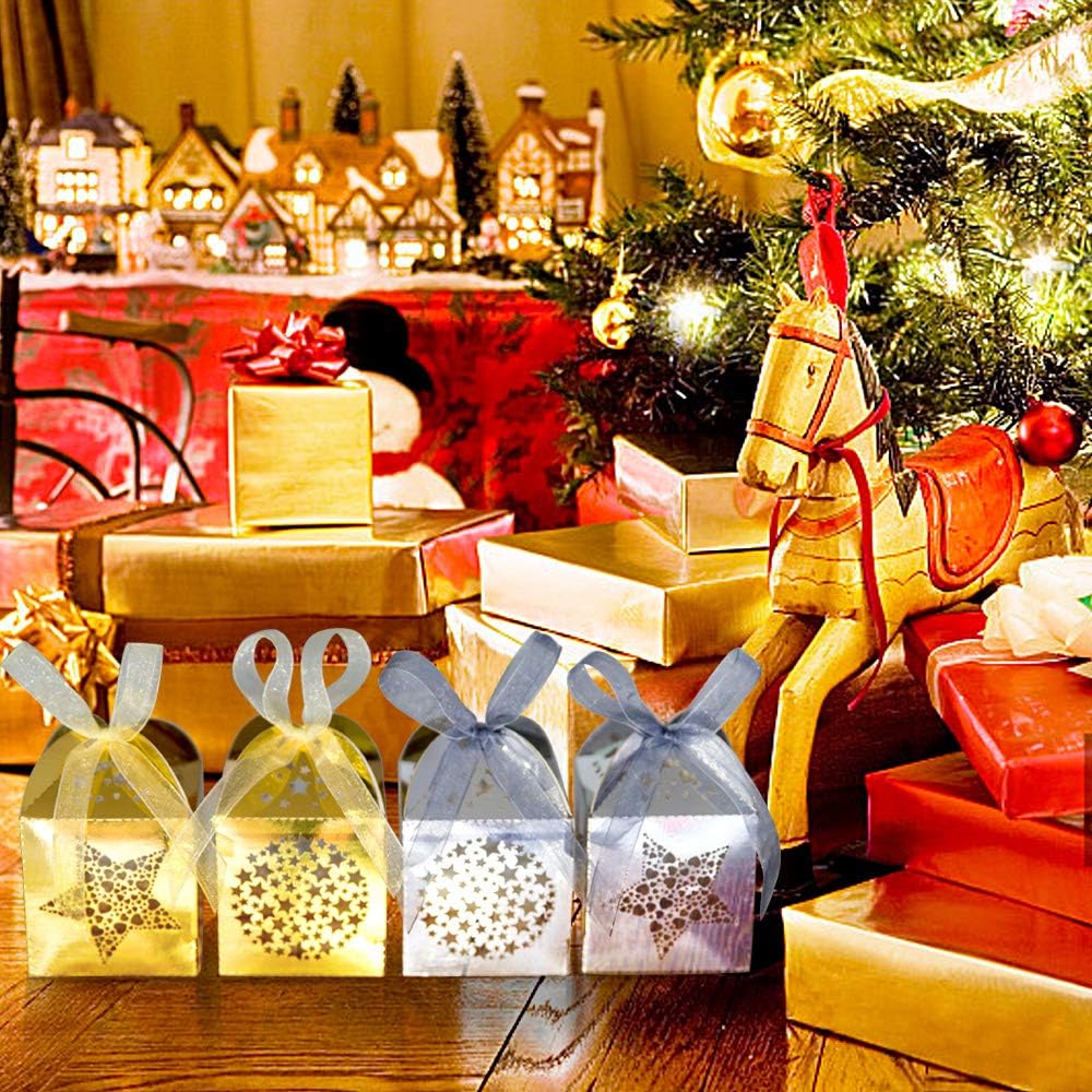 Naler 40pcs Mini Christmas Gift Boxes for Presents, Favor Boxes for Halloween Christmas Wedding Favor Party Gift Wrap Decoration, Gold & Silver, 2 x 2 x 3 Inches