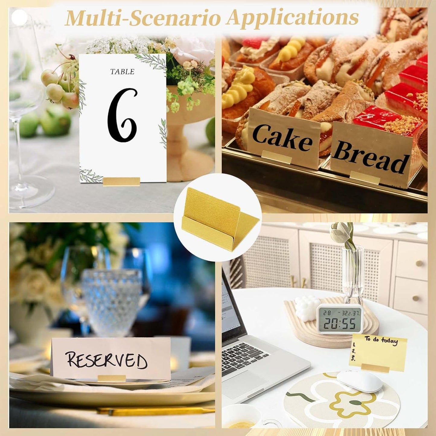 Tinsow 16 Elegant Gold Table Number Holders, Perfect Metal Place Card Stands and Picture Frame Display for Wedding Reception, Anniversary, Birthday Party Decorations